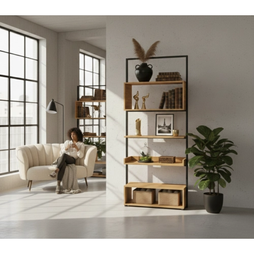 REGAŁ NA KSIĄŻKI METALOWE DREWNO LITE DĄB JESION OLCHA RNK-125